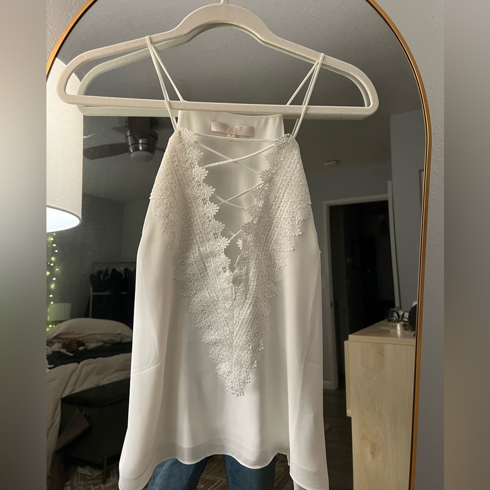 WayF White Posie Lace Strappy Tank Top Size Small
